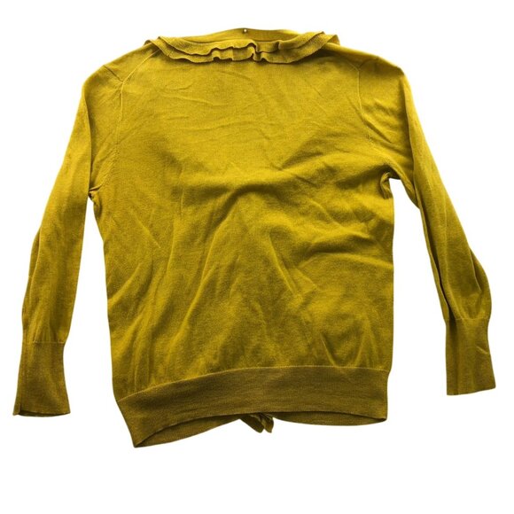 J.Crew Womens Cardigan Sweater Small Mustard Ruffled V-Neck Button Up Knit Y2K - Picture 2 of 10